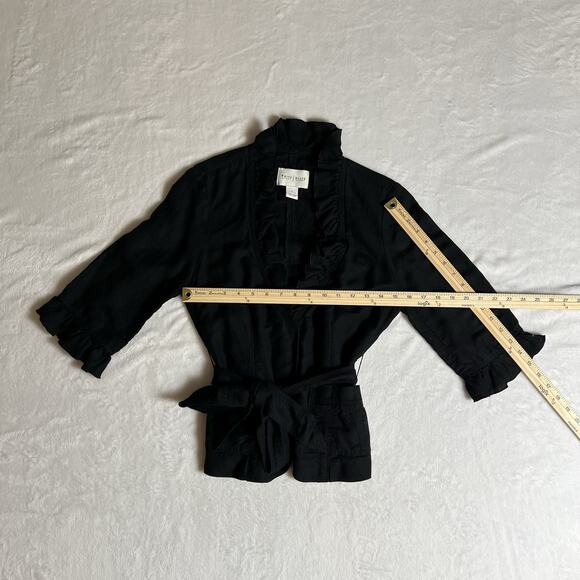 White House Black Market Women's Linen Blend Blouse Size S 6 Ruffle Dark Cottage - Picture 7 of 9